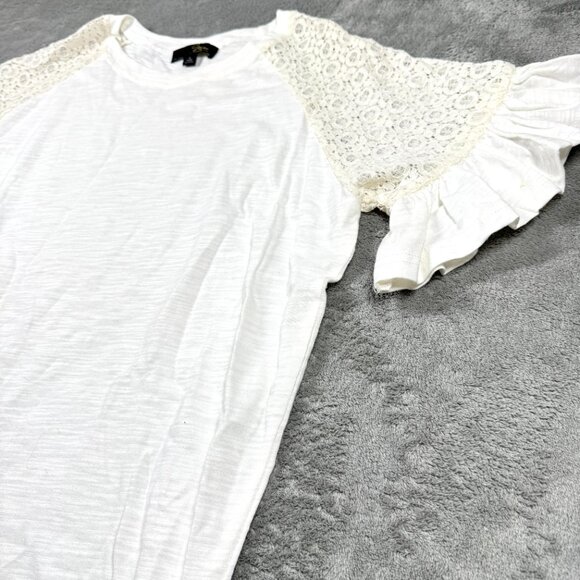Suzanne Betro L Ivory Blouse Lace Ruffle Bell Sleeve Feminine Top NWOT - Picture 3 of 7